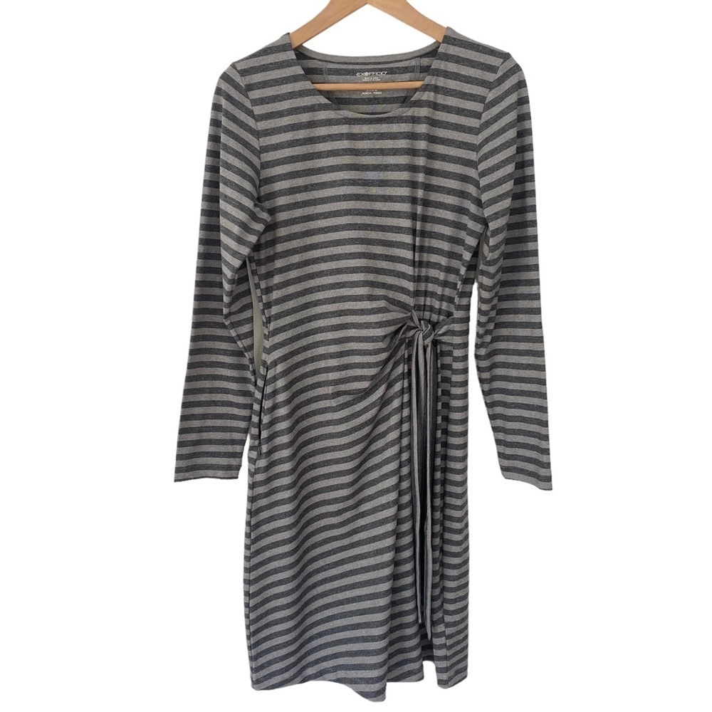 Exofficio Dress Size Small 4 / 6 Striped Faux Wrap Midi Gray Athleisure Travel